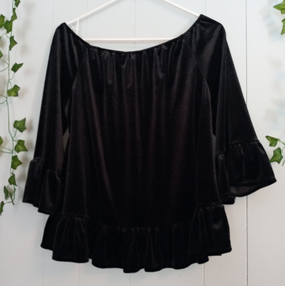 Sanctuary Black Black Velvet Off Shoulder Top - Picture 6 of 12